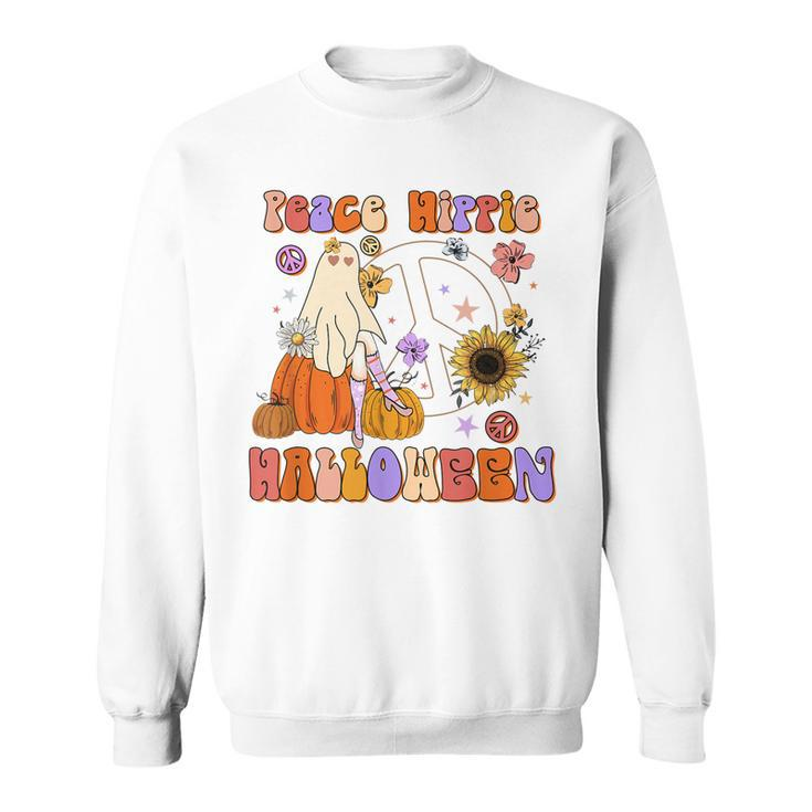Retro Groovy Stay Spooky Peace Hippie Halloween Floral Ghost  V2 Men Women Sweatshirt Graphic Print Unisex