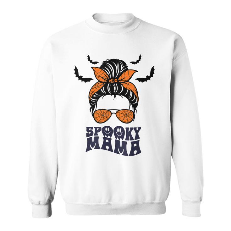 Retro Halloween Spooky Mama Messy Bun Funny Costume For Mom  Sweatshirt