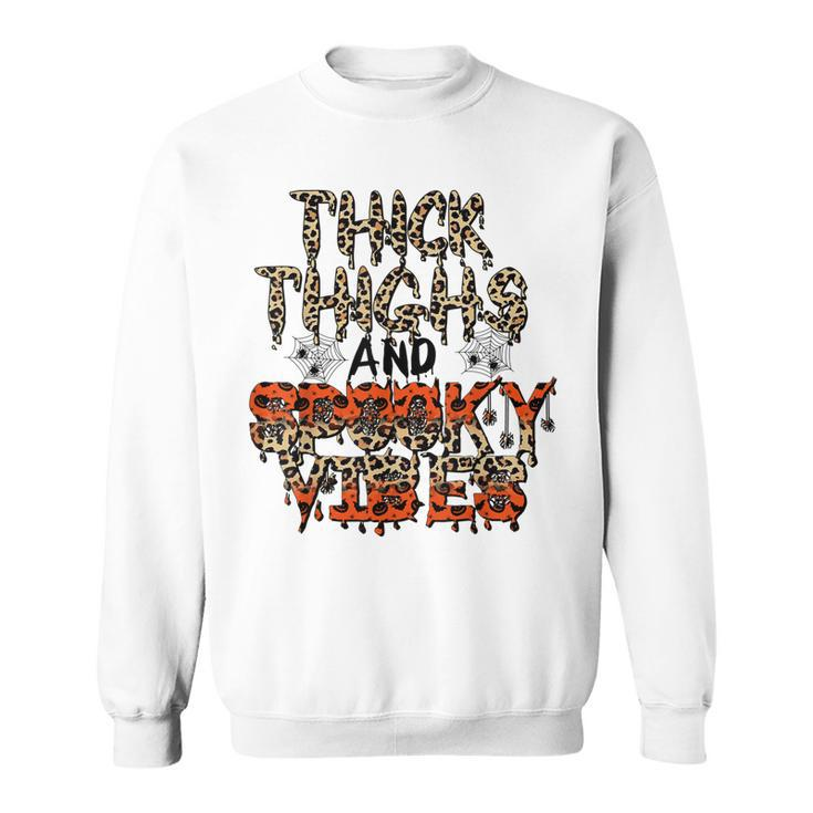 Retro Leopard Thick Thighs And Spooky Vibes Funny Halloween  Sweatshirt