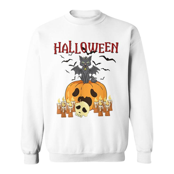 Scary Pumpkin And Vampire Bat Cat Halloween Trick Or Treat  Sweatshirt