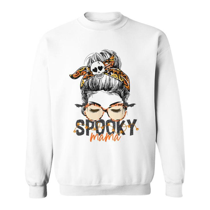 Spooky Mama Halloween Costume Skull Mom Leopard Messy Bun  Sweatshirt