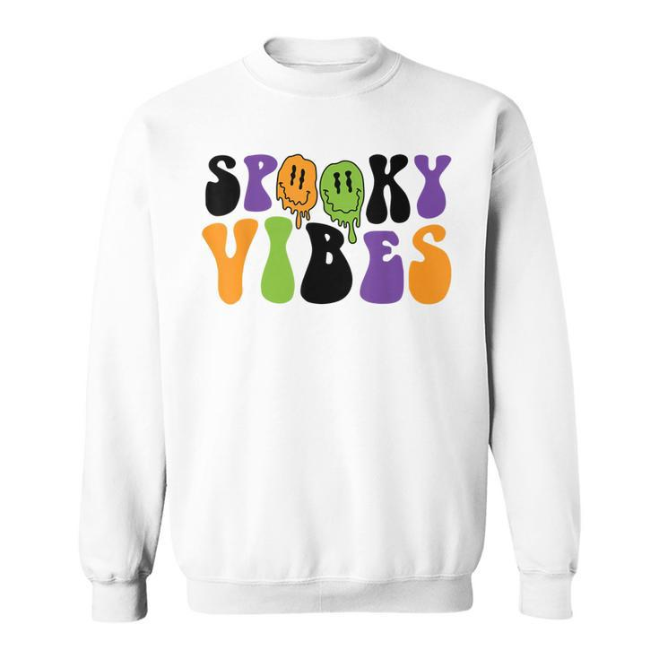 Spooky Vibes Dripping Smile Face Funny Halloween Night Party  Sweatshirt
