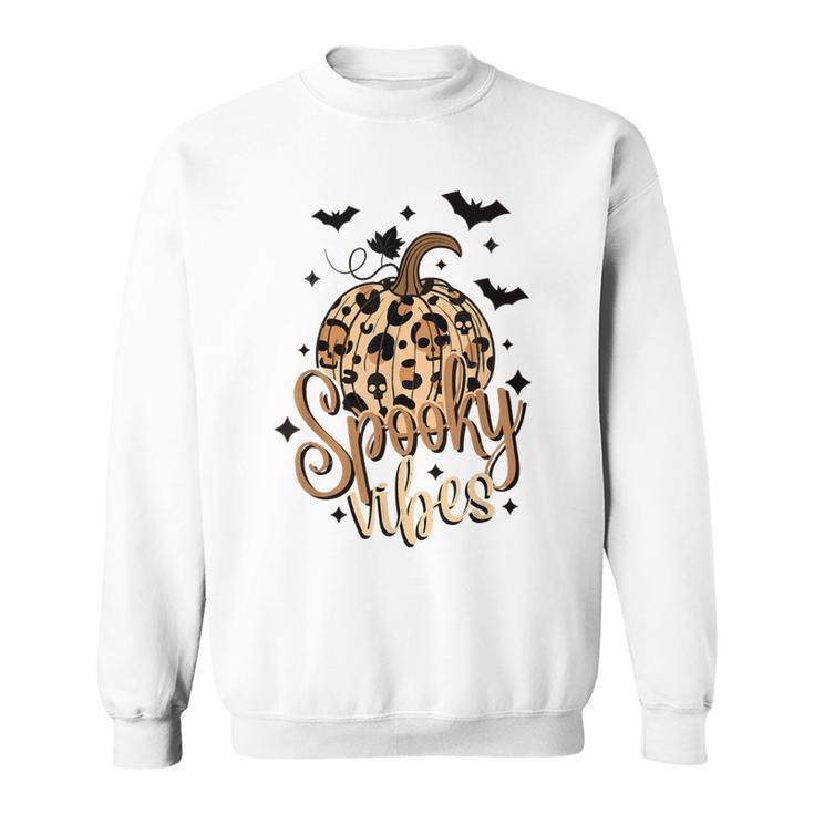 Spooky Vibes Skull Leopard Pumpkin Vintage Boho Halloween Sweatshirt