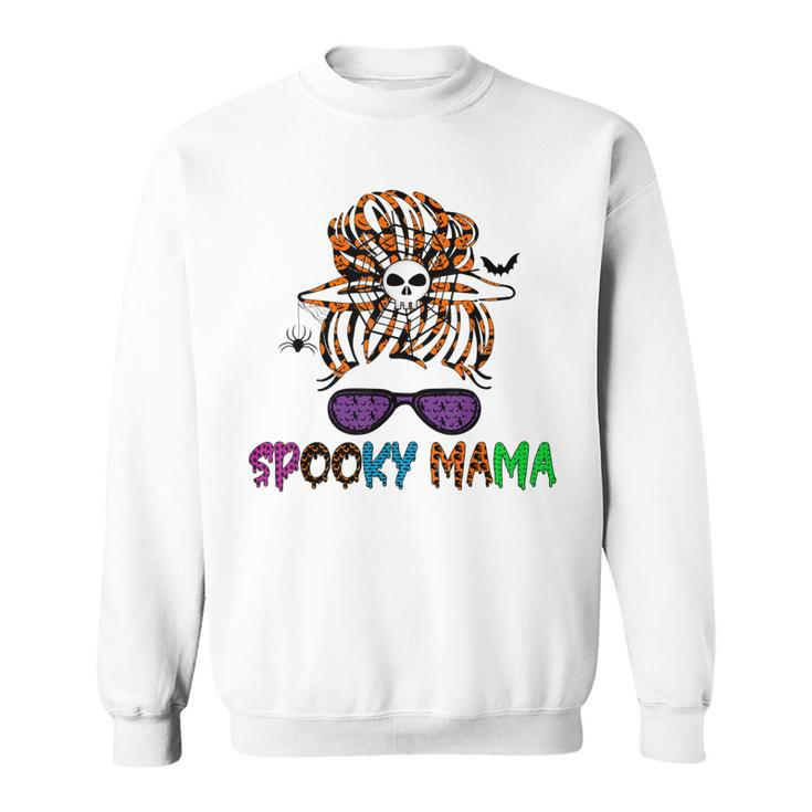 Sunglasses Mama Halloween Messy Bun Skull Witch Mom Spooky  Sweatshirt