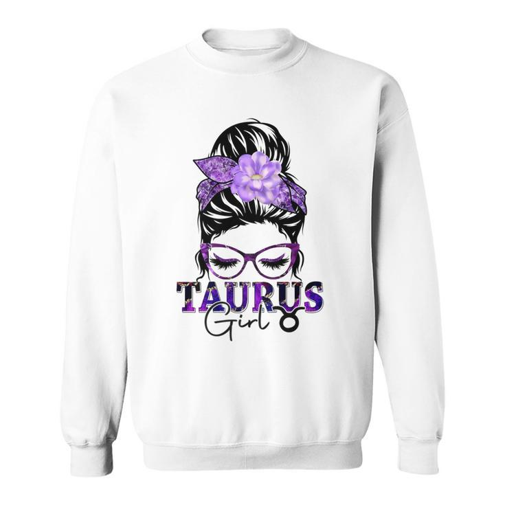 Taurus Girl Birthday Messy Bun Hair Purple Floral   Sweatshirt