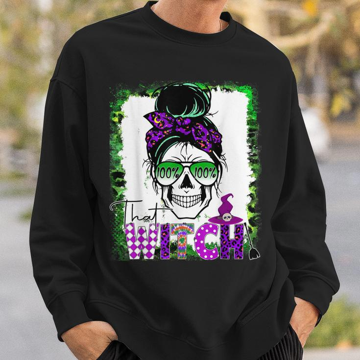 100% That Witch Halloween Costume Messy Bun Skull Witch Girl Sweatshirt Gifts for Him