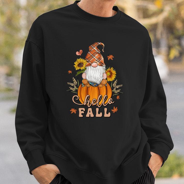 Hello Fall Pumpkin Gnomes Hat Men Women Sweatshirt Graphic Print Unisex