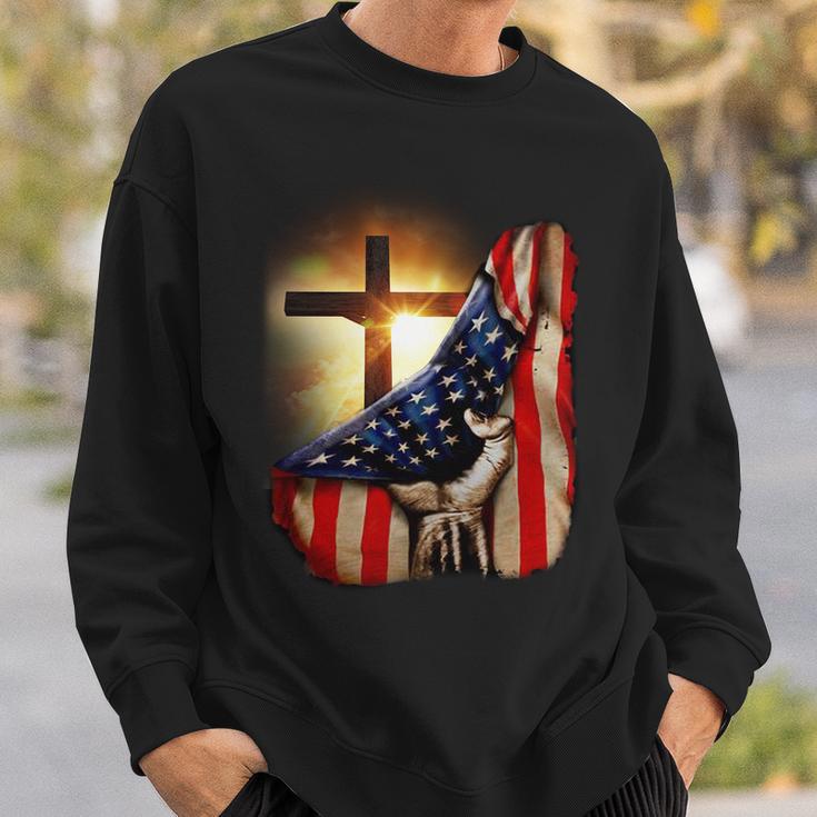 American Christian Cross Patriotic Flag Tshirt Sweatshirt Gifts for Him