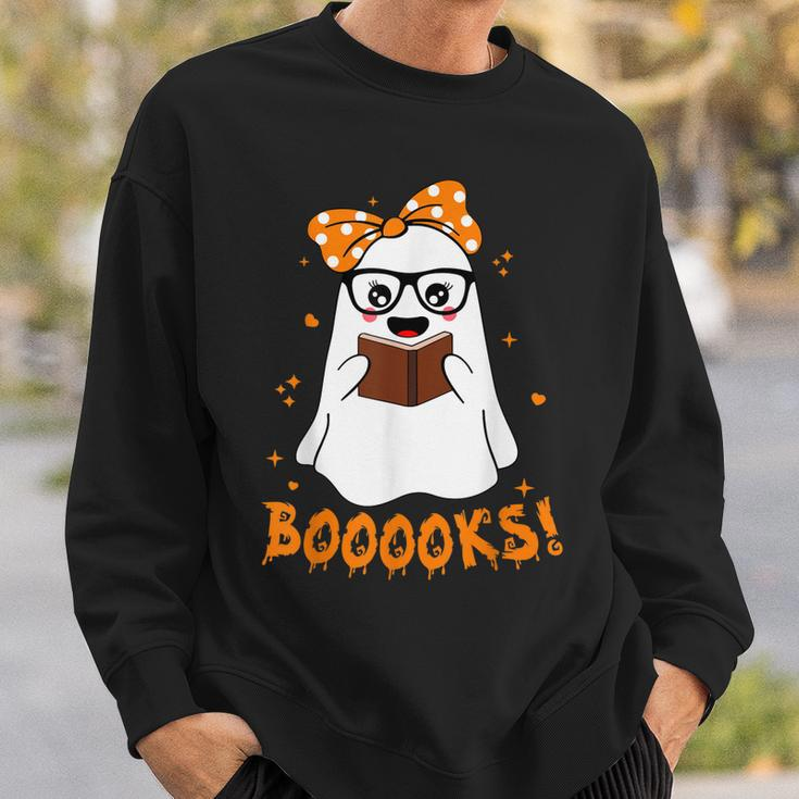 Booooks Ghost Funny Boo Read Books Lover Library Halloween Sweatshirt Gifts for Him