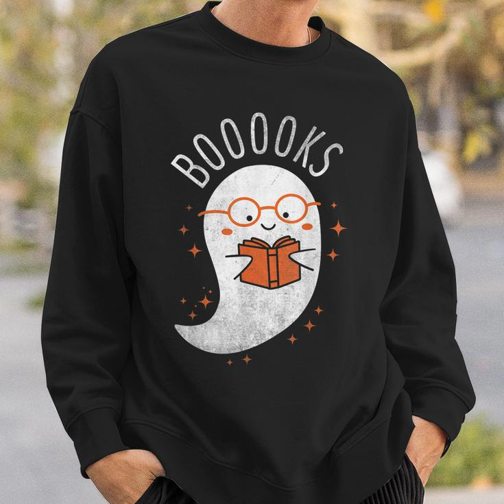 Booooks Ghost Funny Halloween Teacher Book Library Reading V3 Men Women Sweatshirt Graphic Print Unisex Gifts for Him