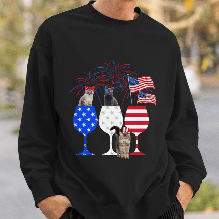 Cat 4Th Of July Costume Red White Blue Wine Glasses Funny Sweatshirt Gifts for Him