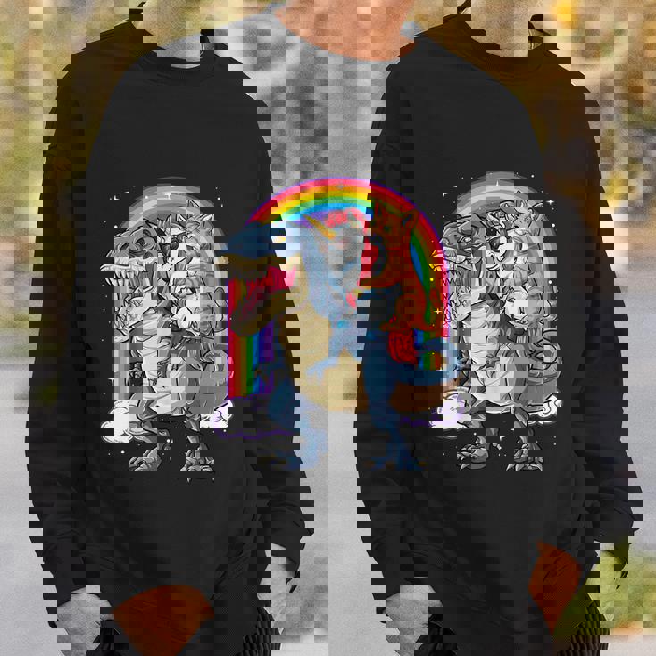 Cat Unicorn Riding DinosaurRex Kitten Lover Space Galaxy Sweatshirt Gifts for Him
