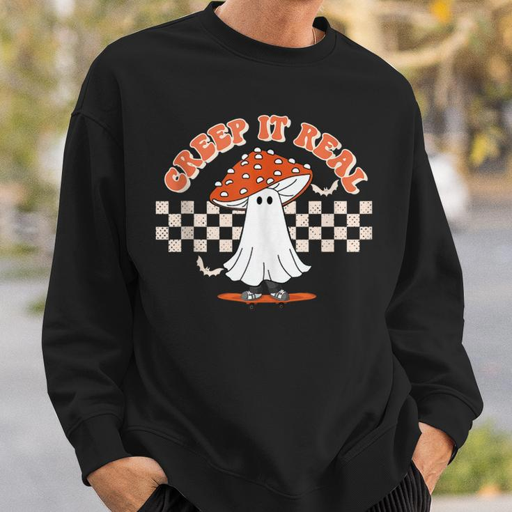 Checkered Mushroom Ghost Creep It Real Funny Halloween Sweatshirt Gifts for Him