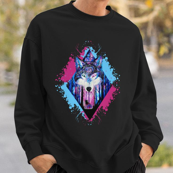 Colorful Wolf Painting Wolves Lover Sweatshirt Gifts for Him