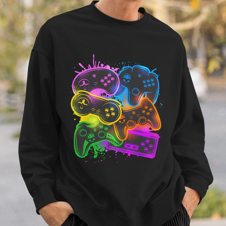 Cool Retro Neon Graffiti Video Game Controllers Sweatshirt Gifts for Him