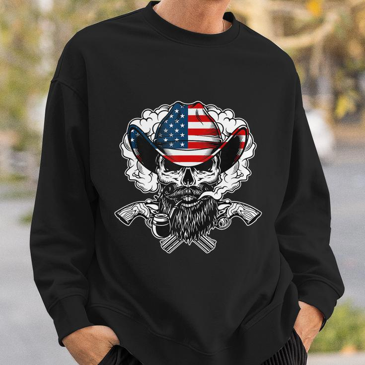 Cool Sugar Skull Cowboy Hat American Flag 4Th Of July Sweatshirt Gifts for Him