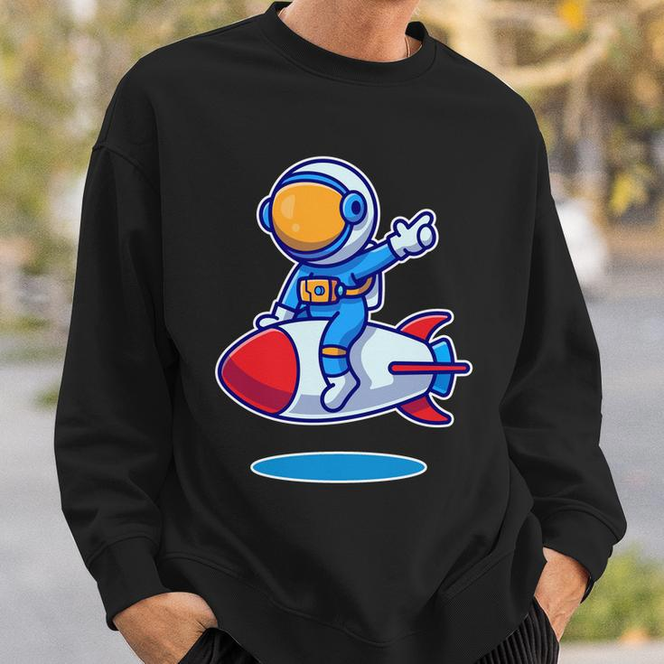 Cute Astronaut On Rocket Cartoon Sweatshirt Gifts for Him