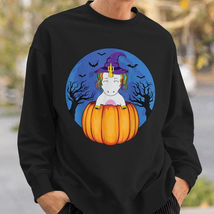 Cute Unicorn Wearing Witch Hat Halloween Pumpkin Girls Kids Sweatshirt Gifts for Him