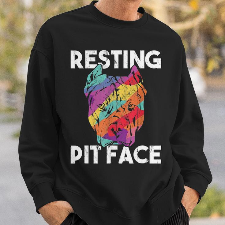 Dog Pitbull Resting Pit Face Vintage Sweatshirt Gifts for Him