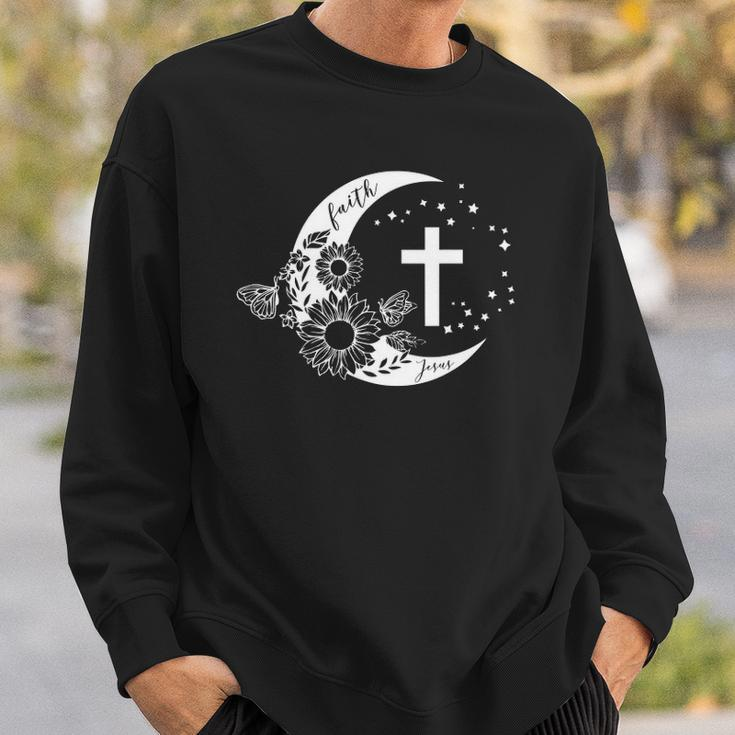 Faith Cross Crescent Moon With Sunflower Christian Religious Sweatshirt Gifts for Him