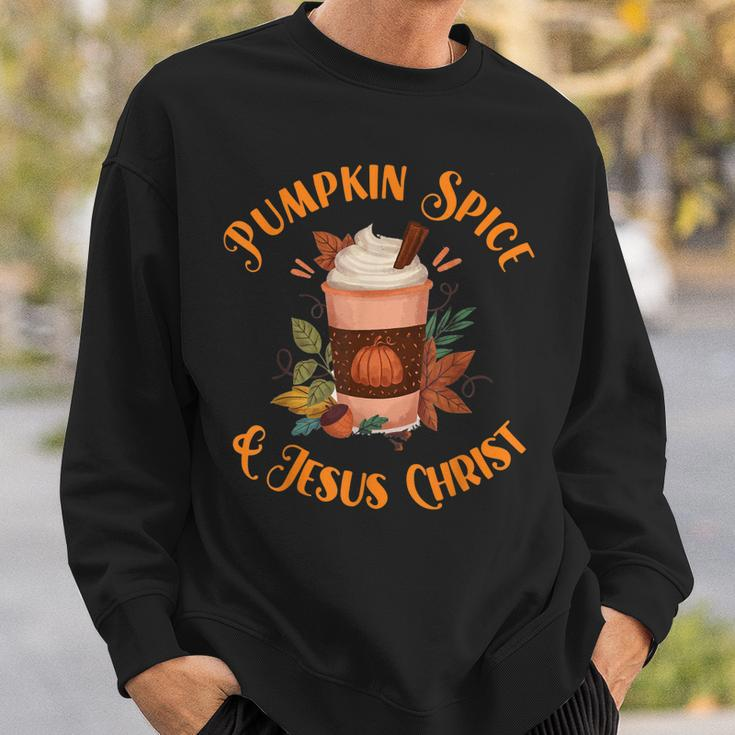 Fall Season Cute Pumpkin Spice And Jesus Christ Thanksgiving Sweatshirt Gifts for Him
