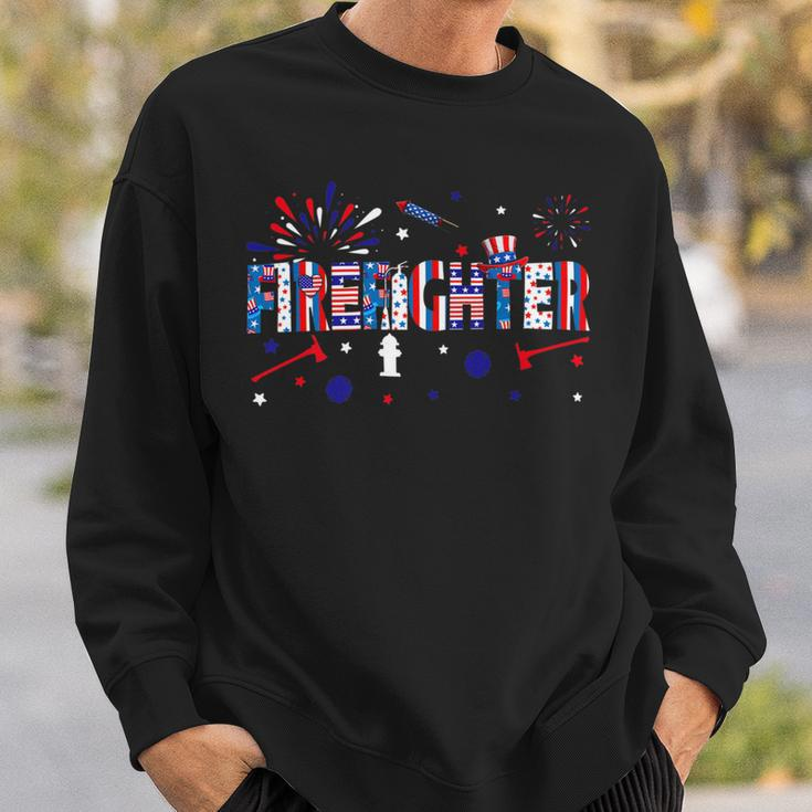 Firefighter Retro American Flag Firefighter Jobs 4Th Of July Fathers Day Sweatshirt Gifts for Him