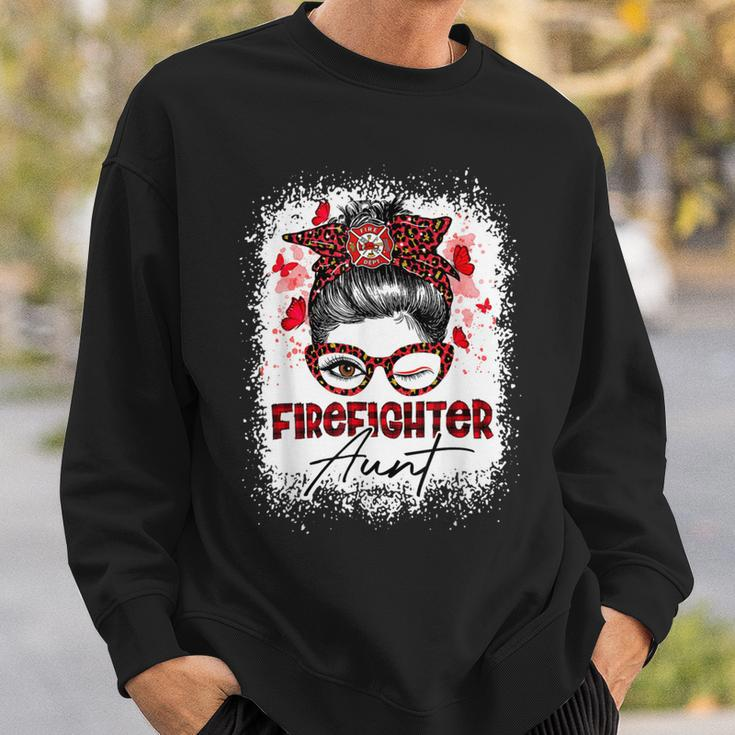 Firefighter The Red Proud Firefighter Fireman Aunt Messy Bun Hair Sweatshirt Gifts for Him