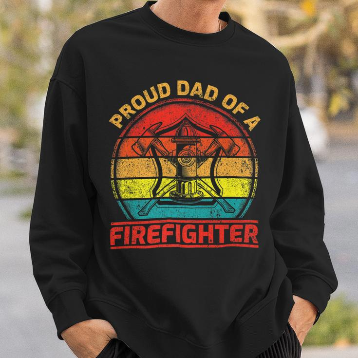 Firefighter Vintage Retro Proud Dad Of A Firefighter Fireman Fathers Day Sweatshirt Gifts for Him