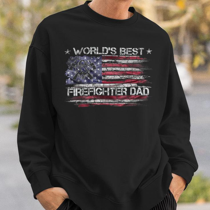 Firefighter Vintage Usa American Flag Worlds Best Firefighter Dad Funny Sweatshirt Gifts for Him