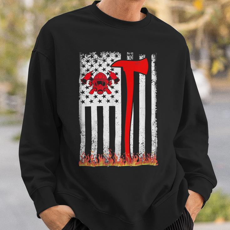 Firefighter Wildland Firefighter Axe American Flag Thin Red Line Fire V2 Sweatshirt Gifts for Him