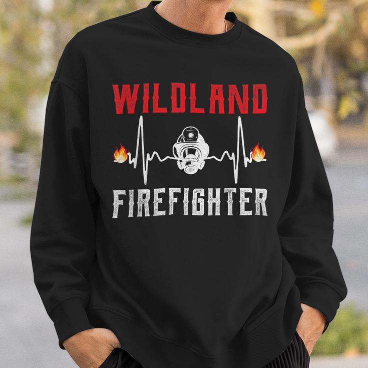Firefighter Wildland Firefighter Fire Rescue Department Heartbeat Line Sweatshirt Gifts for Him