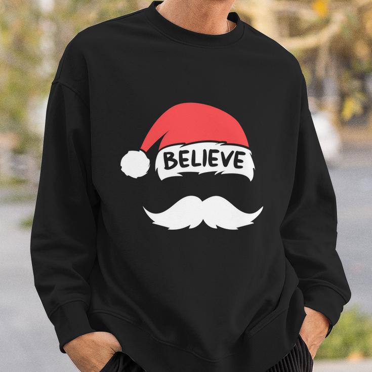 Funny Believe Santa Hat White Mustache Kids Family Christmas Sweatshirt Gifts for Him