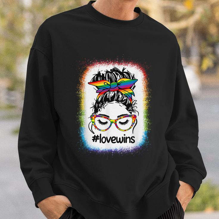 Gay Pride Messy Bun Rainbow Love Wins Lgbt Lgbtq Lesbian Sweatshirt Gifts for Him