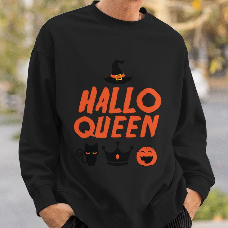 Hallo Queen Witch Hat Pumpkin Cat Halloween Quote Sweatshirt Gifts for Him