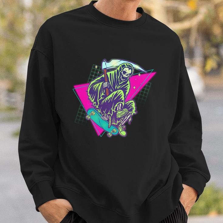 Halloween Retro 80S Skateboarding Grim Reaper Sweatshirt Gifts for Him