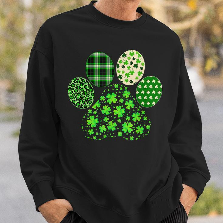 Irish Cute Dog Paw Clovers St Patricks Day Lucky Shamrock Men Women Sweatshirt Graphic Print Unisex Gifts for Him