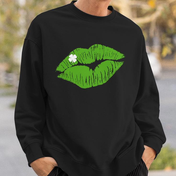 Irish Lips Kiss Clover St Pattys Day Graphic Design Printed Casual Daily Basic Sweatshirt Gifts for Him