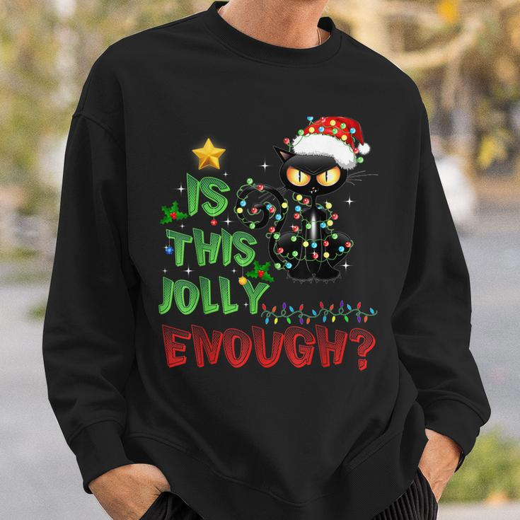 Is This Jolly Enough Black Cat Merry Christmas Cat Halloween Sweatshirt Gifts for Him