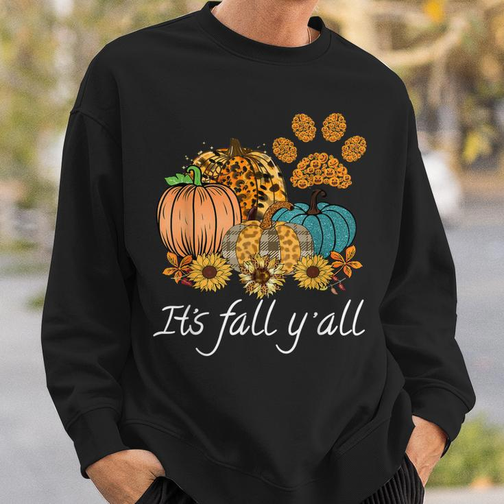 Its Fall Yall Leopard Pumpkin Autumn Dog Paw Halloween Sweatshirt Gifts for Him