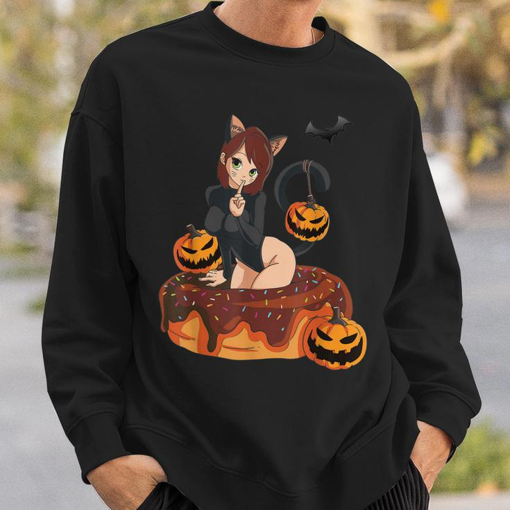 Kawaii Anime Halloween Black Cat | Sexy Anime Girl In Donut Sweatshirt Gifts for Him