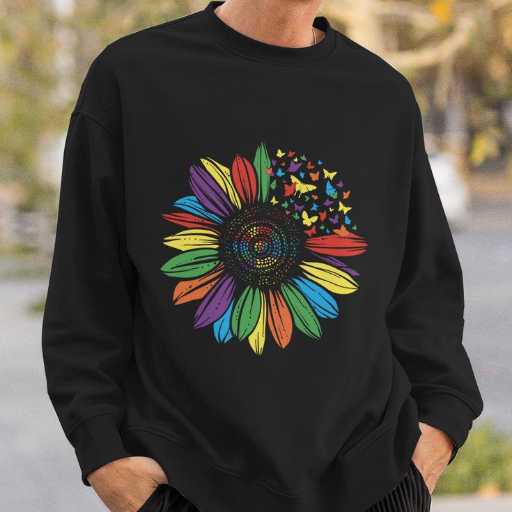 Lgbt Rainbow Color Sunflower Butterfly Pride Month Sweatshirt Gifts for Him