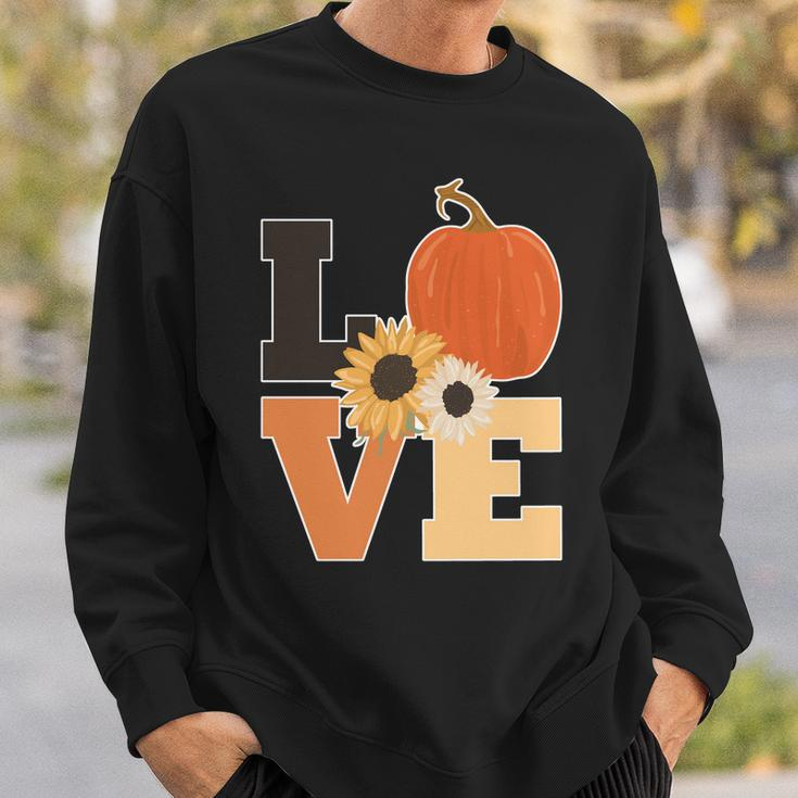 Love Autumn Floral Pumpkin Fall Season Graphic Design Printed Casual Daily Basic Sweatshirt Gifts for Him