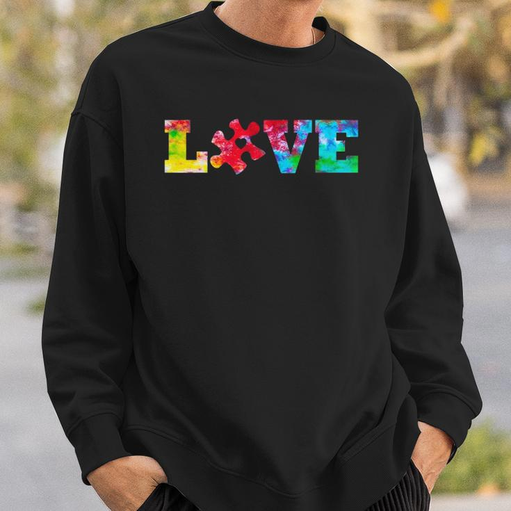 Love Puzzle Pieces Heart Autism Awareness Tie Dye Gifts Sweatshirt Gifts for Him