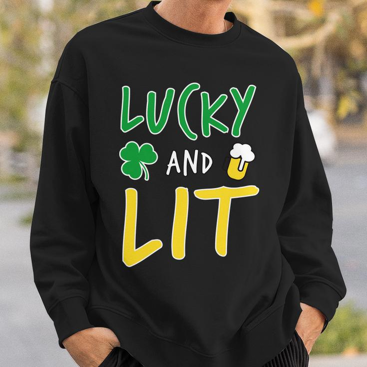 Lucky And Lit St Patricks Day Graphic Design Printed Casual Daily Basic Sweatshirt Gifts for Him