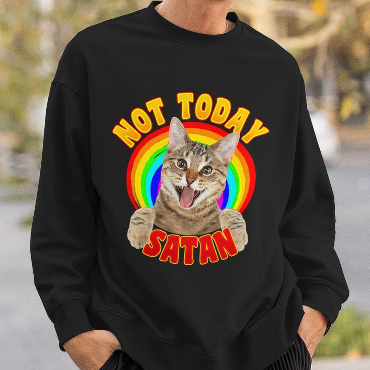 Not Today Satan Funny Cat Rainbow Sweatshirt Gifts for Him