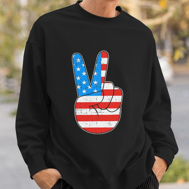 Peace Hand Sign For 4Th Of July American Flag Sweatshirt Gifts for Him
