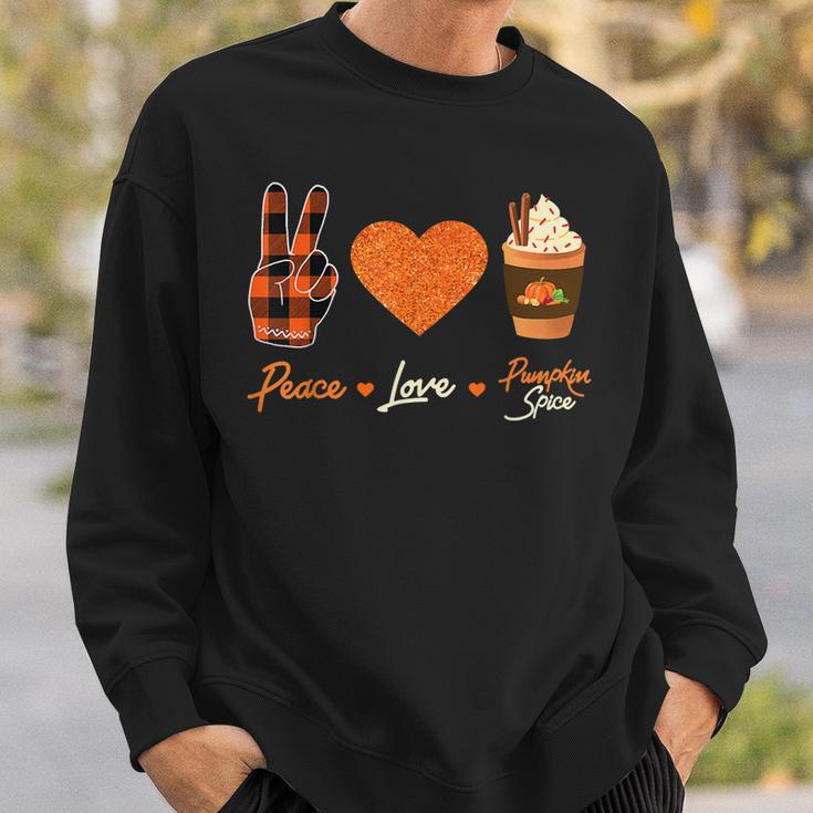 Peace Love Pumpkin Spice Fall Autumn Plaid Drinks Halloween Sweatshirt Gifts for Him