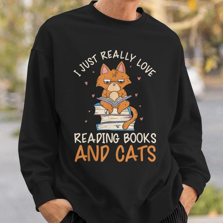 Reading Books And Cats Cat Book Lovers Reading Book Sweatshirt Gifts for Him