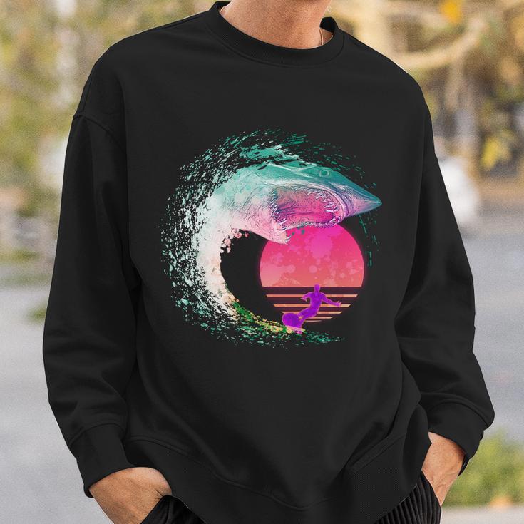 Retro Surfer Shark Wave Sweatshirt Gifts for Him