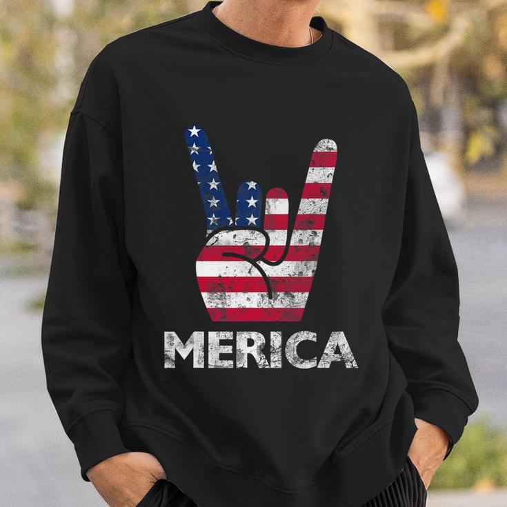 Retro Usa 4Th Of July Vintage American Flag Merica Rock Sign Sweatshirt Gifts for Him